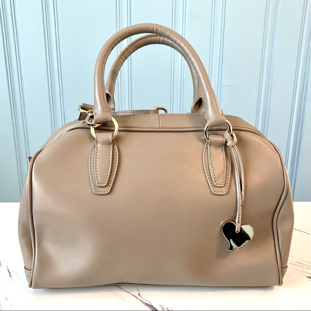 NWOT Cuore & Pelle Taupe Celeste Leather Satchel Bag 2 Handles + Crossbody Strap